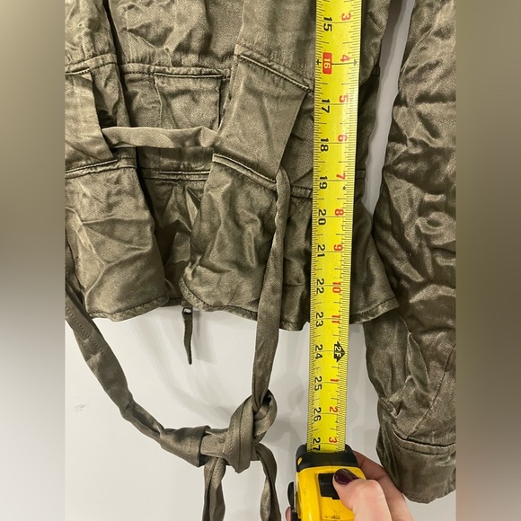 Marrakech, Small, gray green pewter color lined lightweight fall jacket w/ belt - Picture 4 of 7